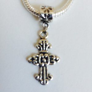 “CROSS” Sterling Silver Plated Dangling Charm For European Style Charm Necklace